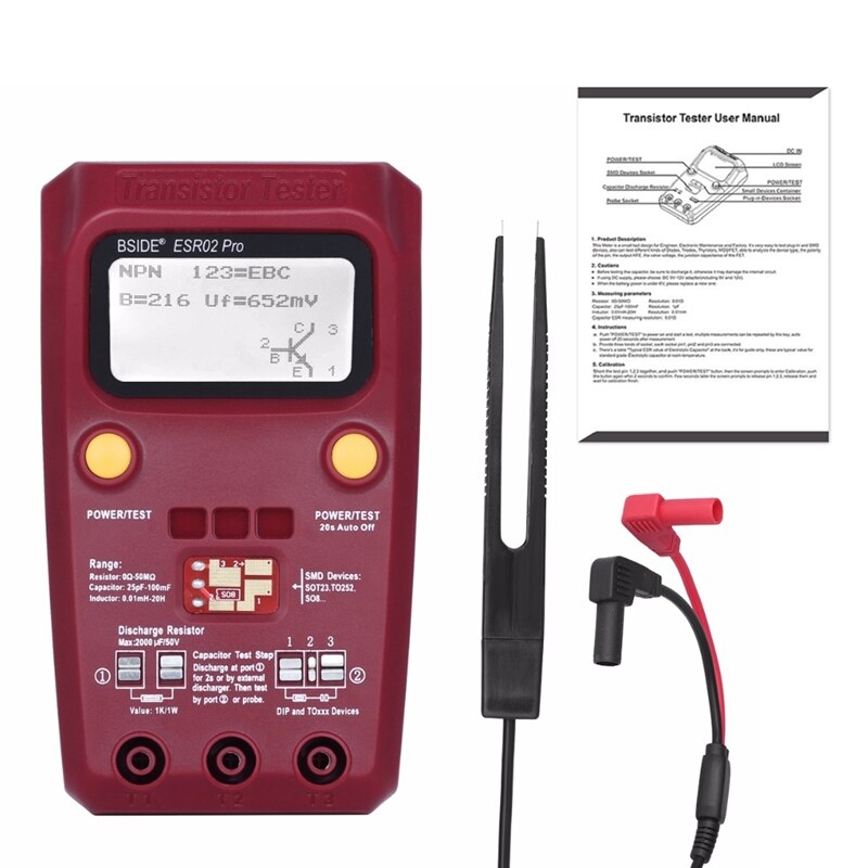 Digital transistor esr 02 pro tester smd komponenter diode triode motstand kondensator induktor meter multimeter med pinsett