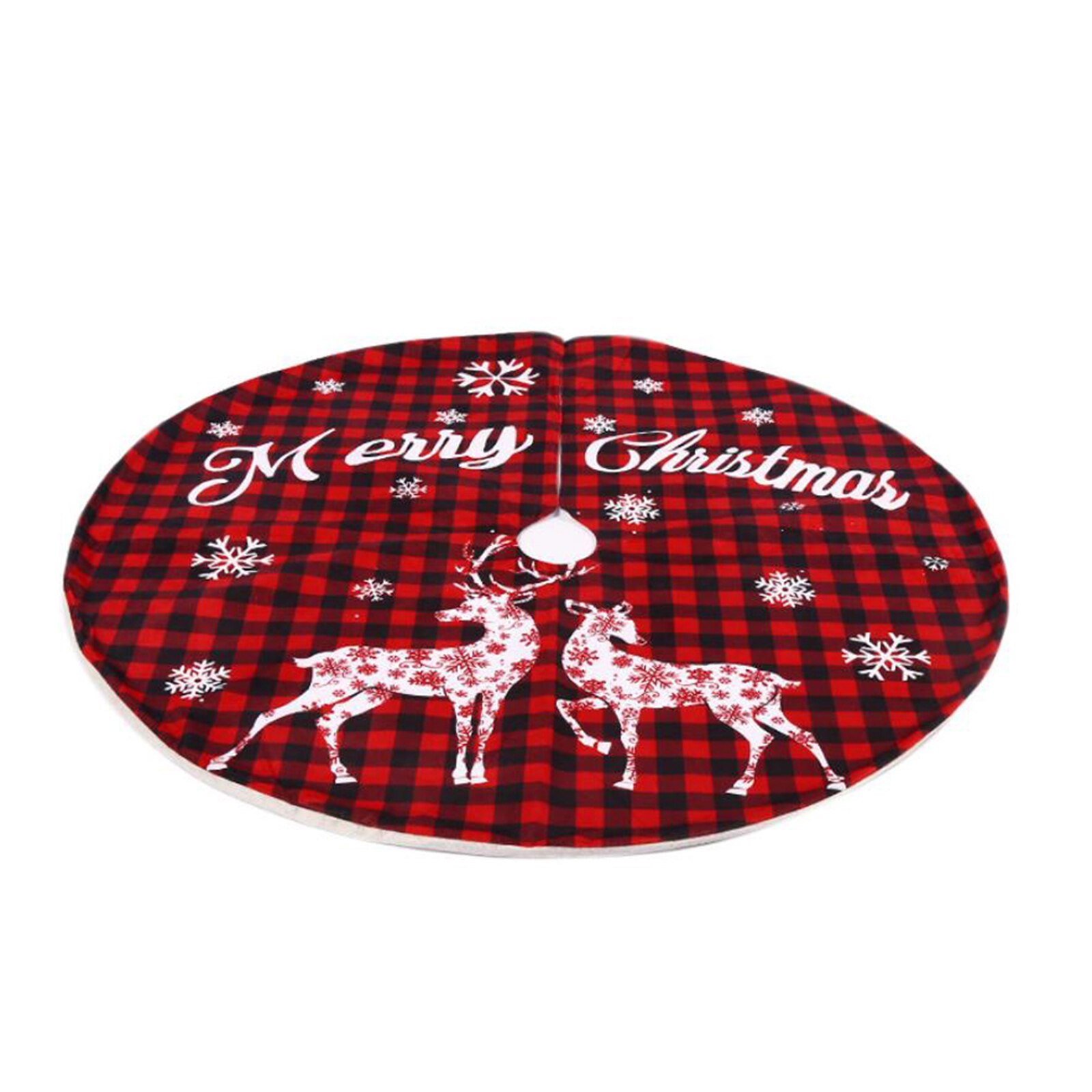 Juletræsnederdel, store buffalo plaid xmas træmåtter med snefnug rensdyrsprint til dekoration til hjemmefest