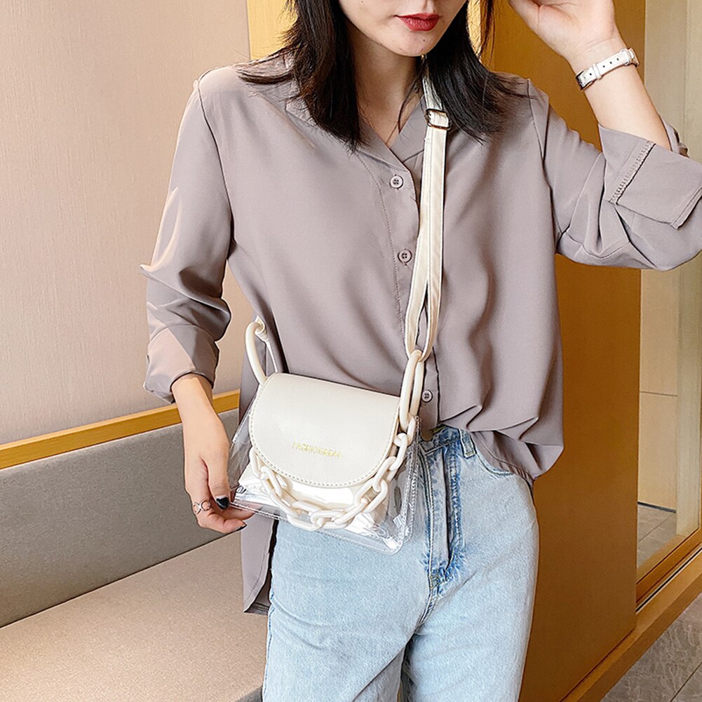 Transparent PVC Crossbody Bag Women PU Acrylic Chain Ladies Shoulder Messenger Flap Handbags