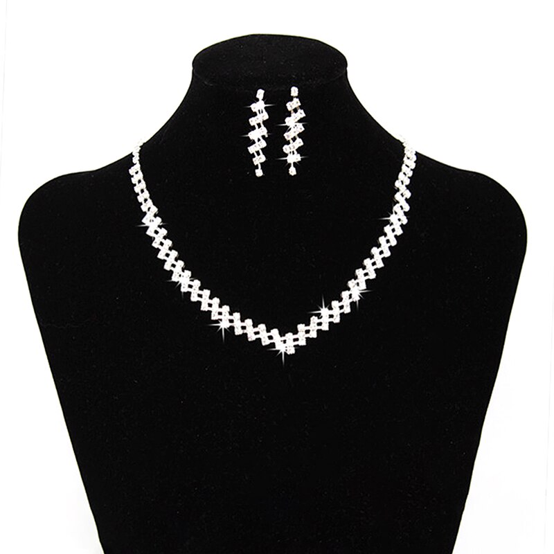 Frauen Halskette Ohrring Set Braut Hochzeit Prom Schmuck Glänzenden Strass Elegante edelstahl schmuck sets für frauen