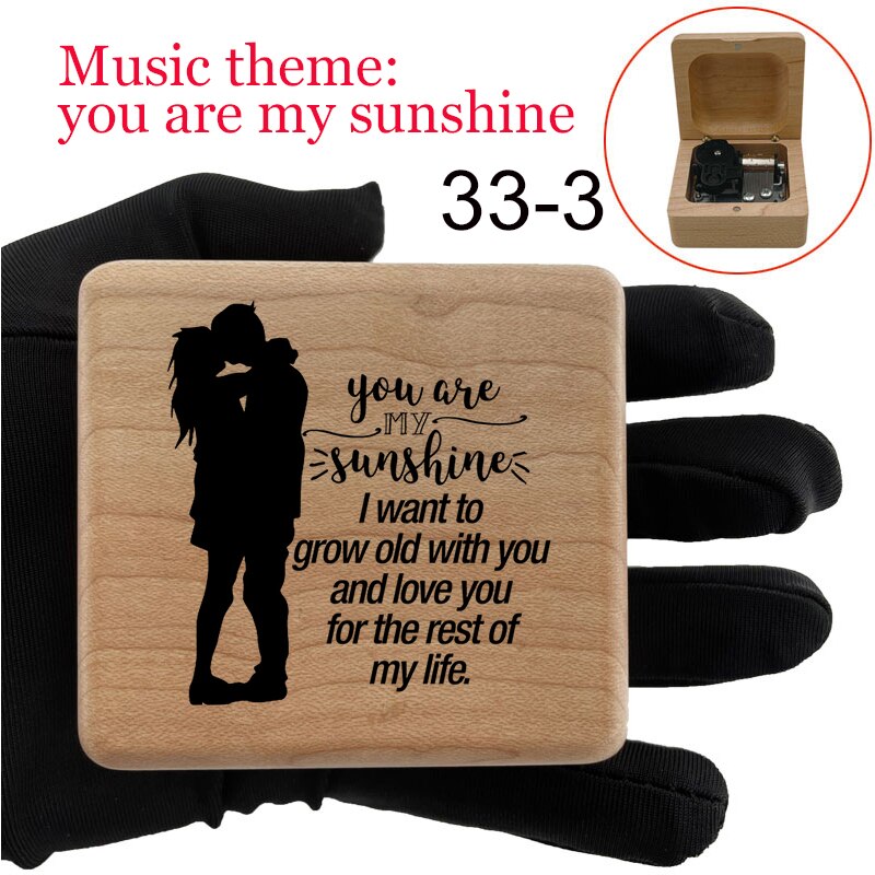 You are my sunshine music box wind up mechanical love quotes print wood dad birthday party family for wife Son Daughter: Yellow