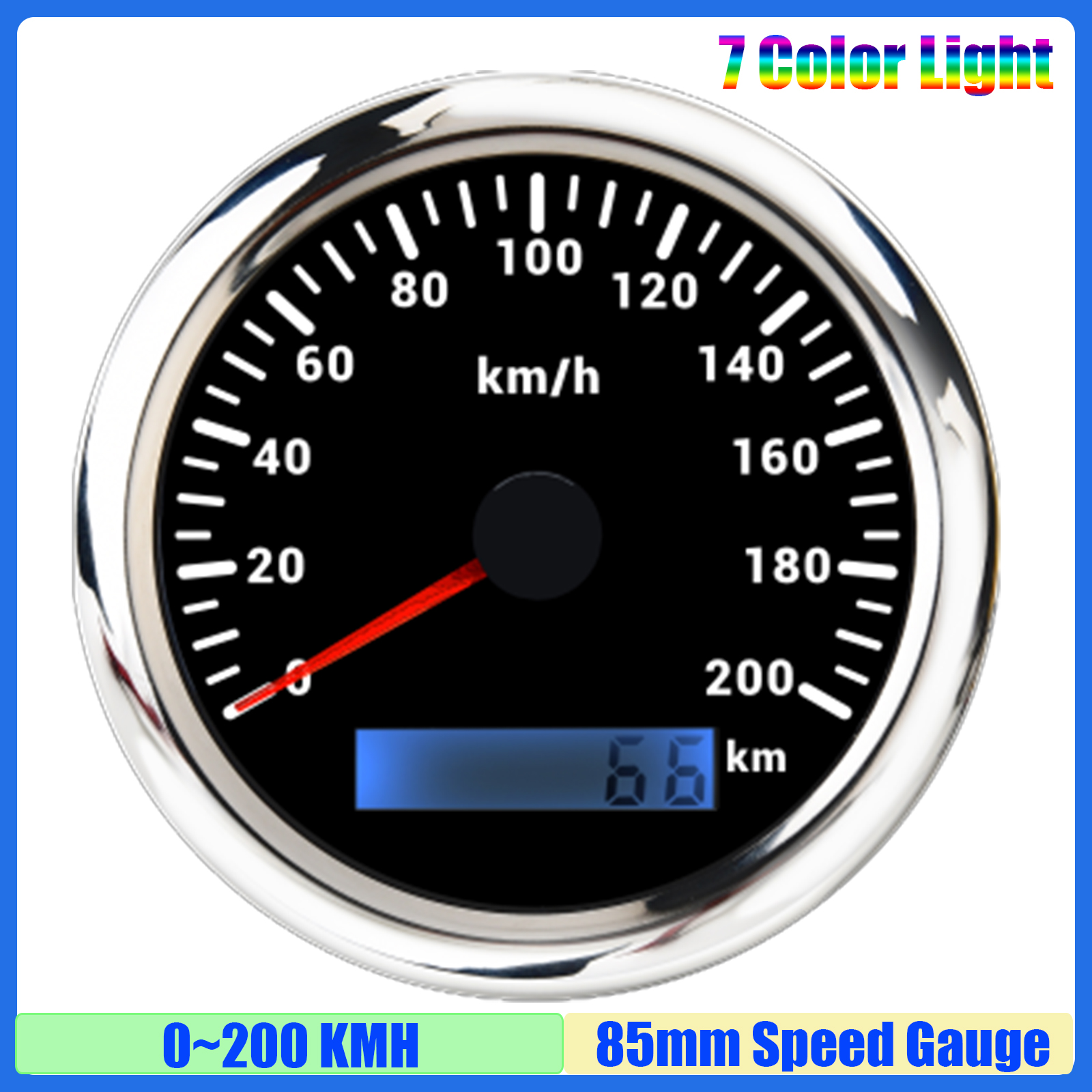 30 km/u ,60 km/u ,120 km/u ,200 km/u 85mm snelheidsmeter met 7 kleuren, analoge pulssignaal snelheidsmeter voor auto, boot, maritiem gebruik: Rood
