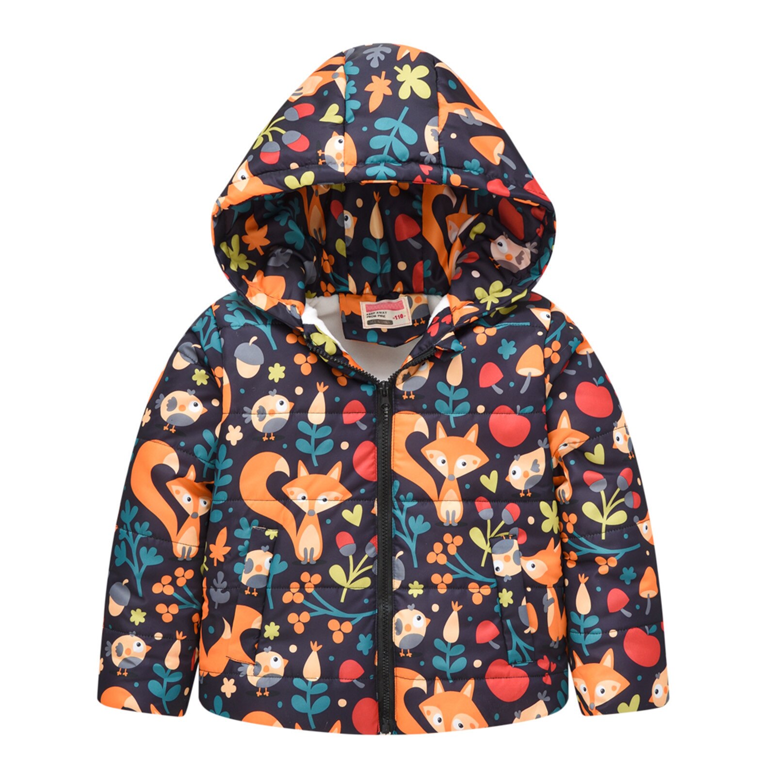 (1Y-6Y) Children's Hooded Cotton Long Sleeve Autumn/Winter Warm Print Hooded Jacket Thicken Windproof Jacket толстовка: 3-4 Years