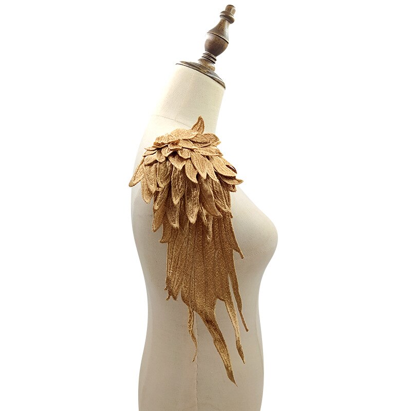 Accesorios de alas de ángel para vestido de banquete, calcomanía bordada de múltiples capas de encaje ahuecada hecha a mano, accesorios de Color sólido, 1 par: Gold