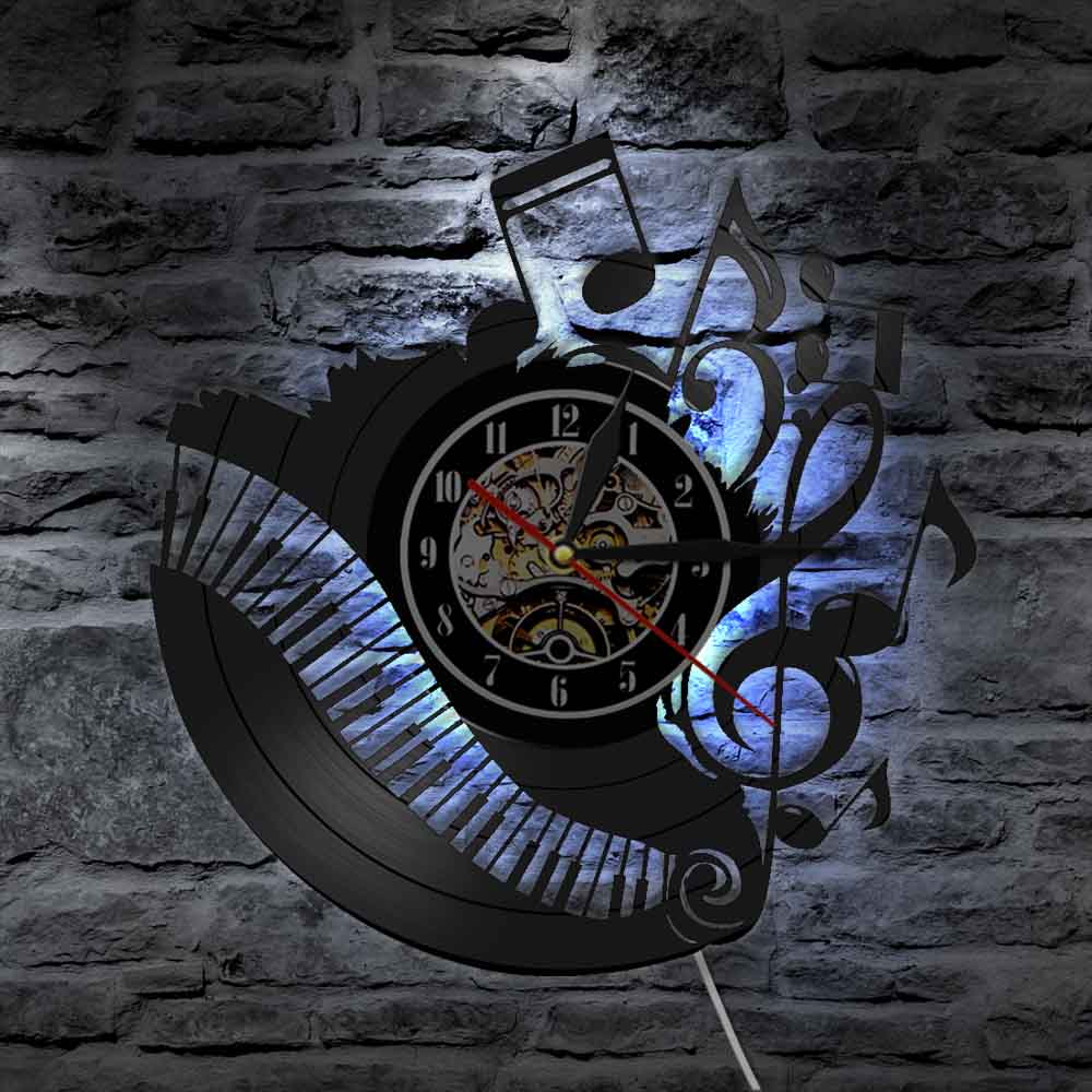 Piano Music Notes Gramophone Record Wall Clock Music Keyboard Vinyl Wall Light Musician Pianist Teacher