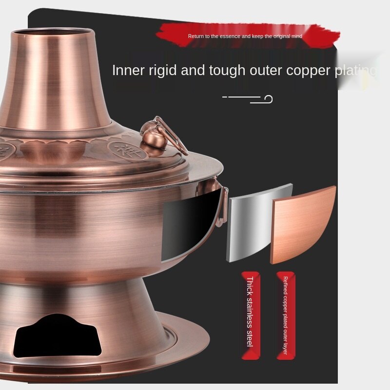 Olla de cobre grueso de 30cm tradicional de Pekín, olla para sopa, quemar carbón, juego de ollas de cocina, olla para ebullición rápida