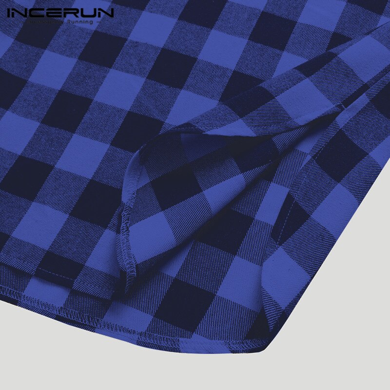 Mannen Slaap Gewaden Plaid Homewear Stand Kraag Lange Mouwen Losse Badjassen Comfortabele Knop Leisure Nachtjapon Mens S-5XL Incerun
