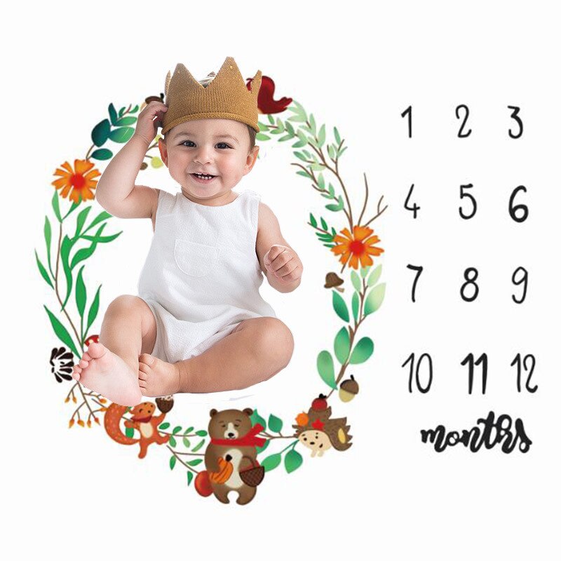 Cartoon Pattern Infant Baby Milestone Photo Props Background Blankets Backdrop Cloth Calendar Boy Girl Photo Accessories