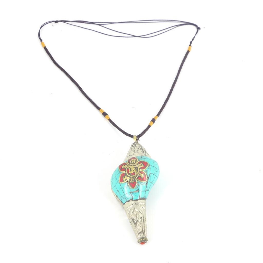 Nepal Vintage Shell Conch Pendant Woman Men Rope Necklace White & Blue