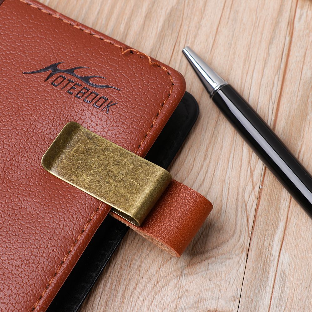 1Pc Metal Leather Brass Pen Holder Stainless Steel Pencil Clip Vintage Dairy Notebook Pen Holder Spiral Loose Leaf Memo Clip