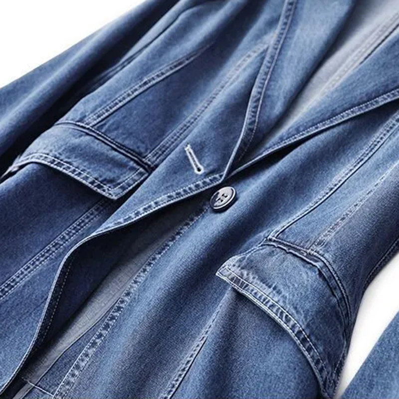 Dames Denim Blazer - Casual Jasje - Effen Patroon - Slim Fit - Polyester Katoen Mix