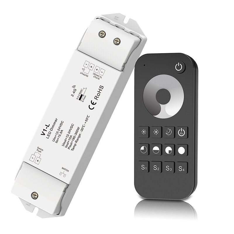 Led Strip Dimmer 2.4G RF Wireless Remote Dimming 12V 24V Input 15A Output For 5050 3528 Single Color String Ribbon Use: V1-L and RT1