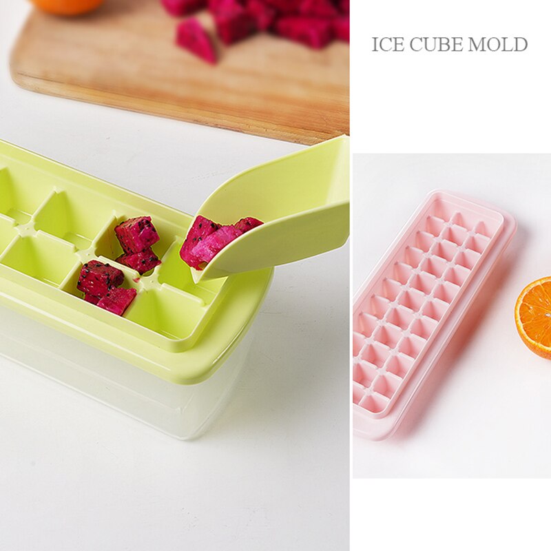 Plastic Ice Cube Maker Trays With Lids Bin For Freezer Icecream Cold Drinks Whiskey Cocktails Kitchen Tools Accessories Ice Mold