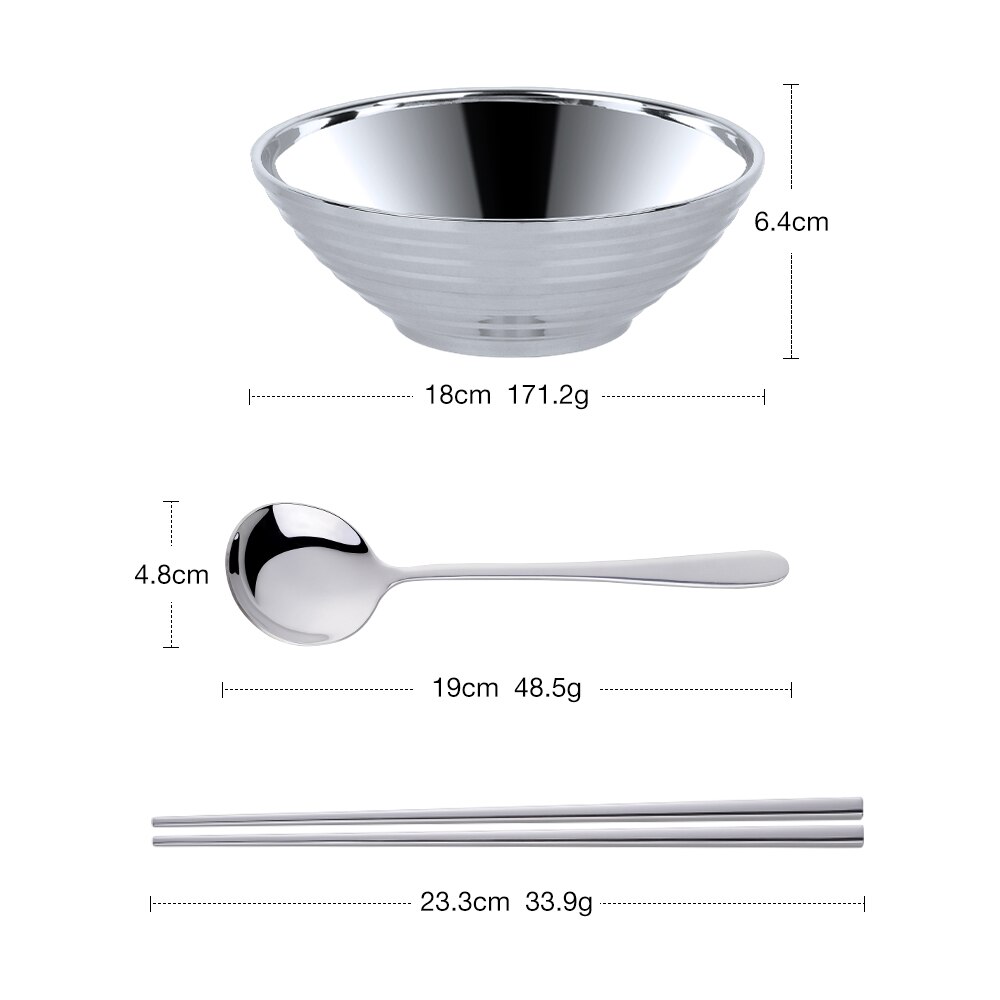 Japanese Stainless Steel Ramen Instant Noodles Bowl Large Rice Soup Salad Double layer Bowl For Restaurant Kitchen Tableware: Silver 3pcs