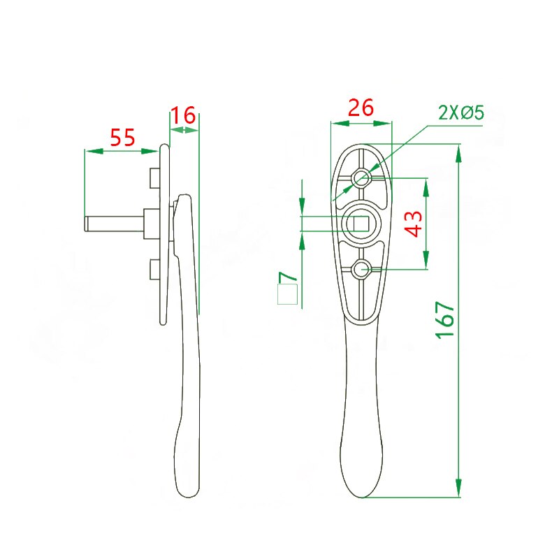 Broken Bridge Aluminum Alloy Casement Window Screen Window Handle Folding Door Sword-Shaped Thin Flat Square Steel Handle