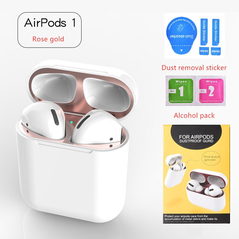 Stickers for Airpods pro 2&amp;1 Case Dust Guard cute Skin Inner Cover Accessories Film for Apple Airpods Pro 2 1 Stickers: Rose gold airpod 1