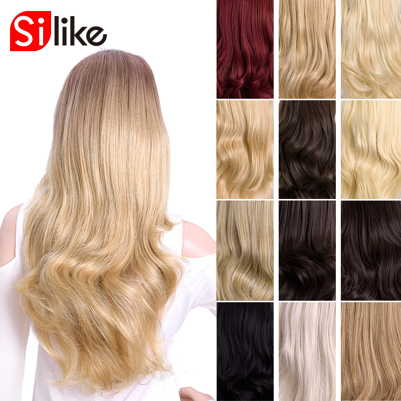 Silike Synthetische 3/4 Halb Perücken 24 Zoll Lange blond Wellenförmige Perücke Mit Clip in Haar Verlängerung 16 Farbe 210g für Schwarz Weiß Frauen