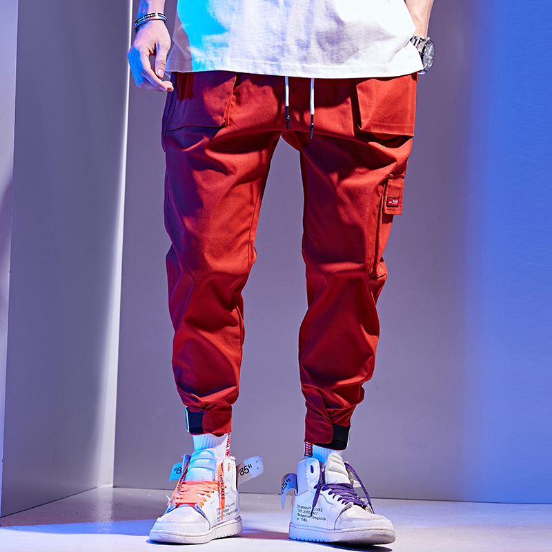 Mænd rød elastisk talje haremsbukser mænd streetwear punk hip hop fritidsbukser joggers mænd dansende bukser joggingbukser  wg244: Rød / 4xl