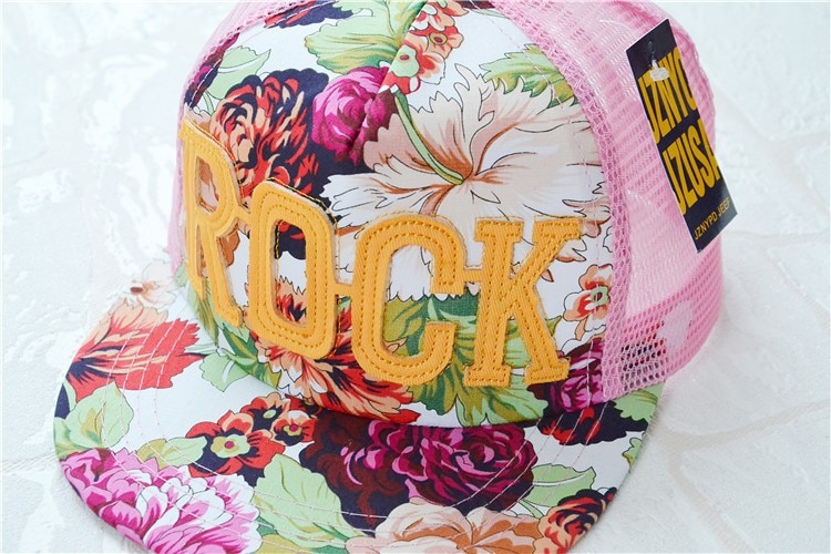 2018 Flores de Impressão Rocha Verão Sol Bonés de Beisebol Das Meninas Dos Meninos Do Bebê Verão das Crianças Malha Caps Chapéu Snapback