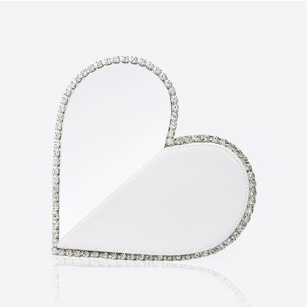 Bolso de mano de noche con diamantes de corazón rojo para mujer, con diamantes de imitación, , con asa de Metal, negro, para de boda,: White Diamond White