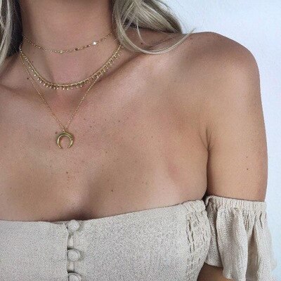 Bohemian Multi-schicht Metall Runde Shell Schmetterling Mond Quer Fisch Halskette Choker Frauen Strand Einfache Halskette Schmuck: 92