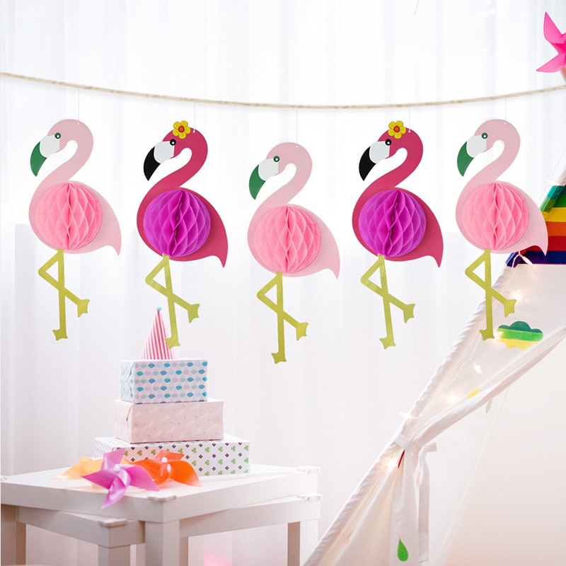 Boule en forme de flamant Rose/Rose rouge, pendentif mural suspendu, guirlandes en papier, décor de fête d&#39;anniversaire et de mariage, 3 pièces