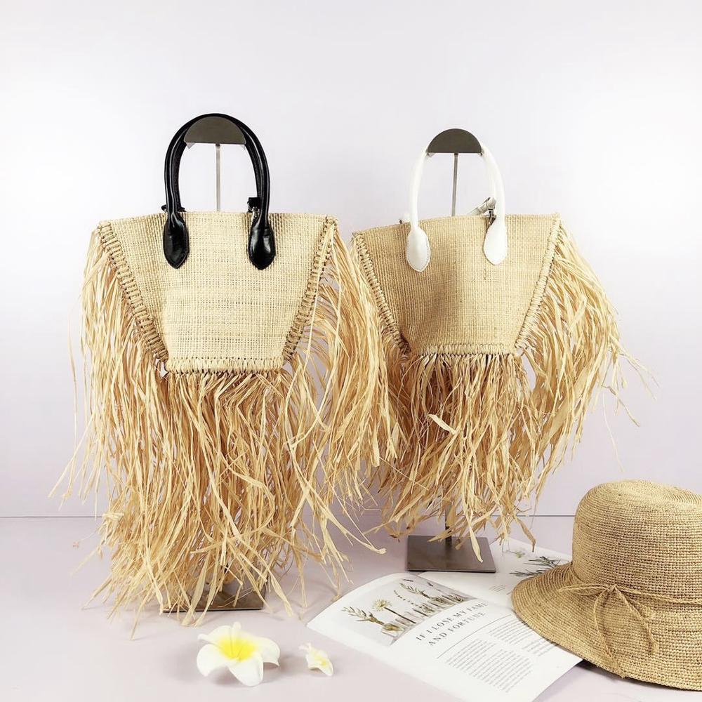 quaste stroh taschen rattan weben frauen handtaschen luxus handgemachte papier schulter umhängetaschen sommer Strand S2187