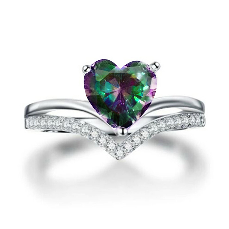 Huitan 2023 Trendy Heart Cubic Zirconia Women Rings for Engagement Wedding White/Pink/Green/Colored Love Rings Eternity Jewelry