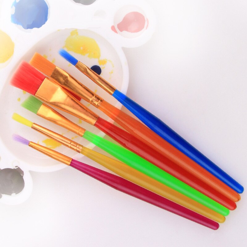 6 Stuks Aquarel Gouache Plastic Verf Borstels Ronde Spitse Punt Nylon Haar Schilderij Borstel Tekening Pen Art Set Levert 03190