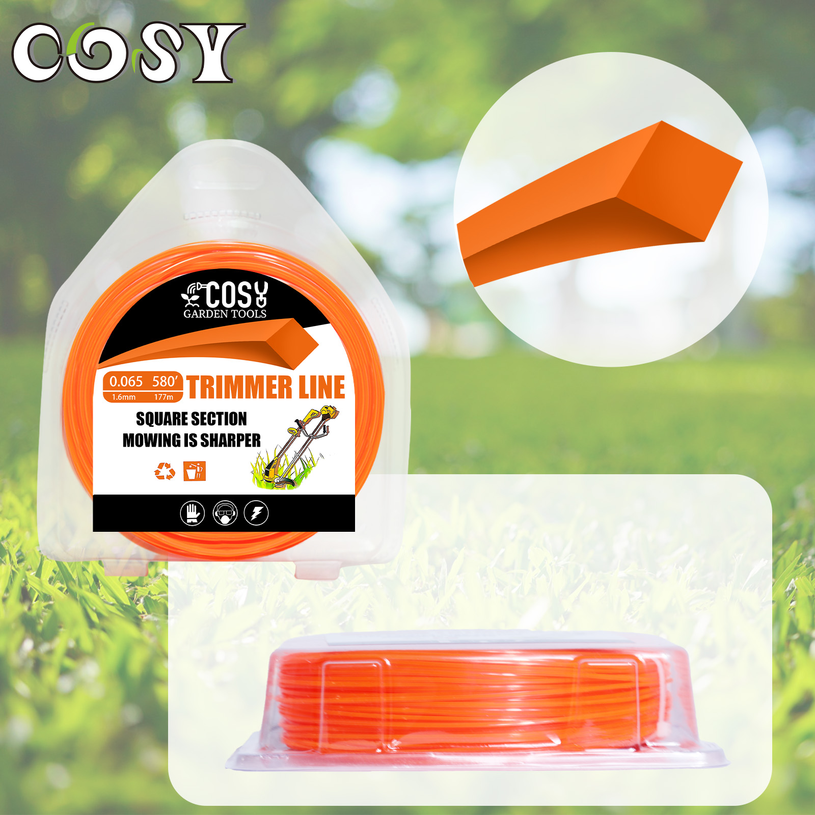 COSY 1LB * 2.0/2.4/2.7/3.0mm Trimmer lijn Vierkant Hoog rendement Nylon Bosmaaier Lijn Grasmaaier Touw Tuinen Maaier Mes Reel