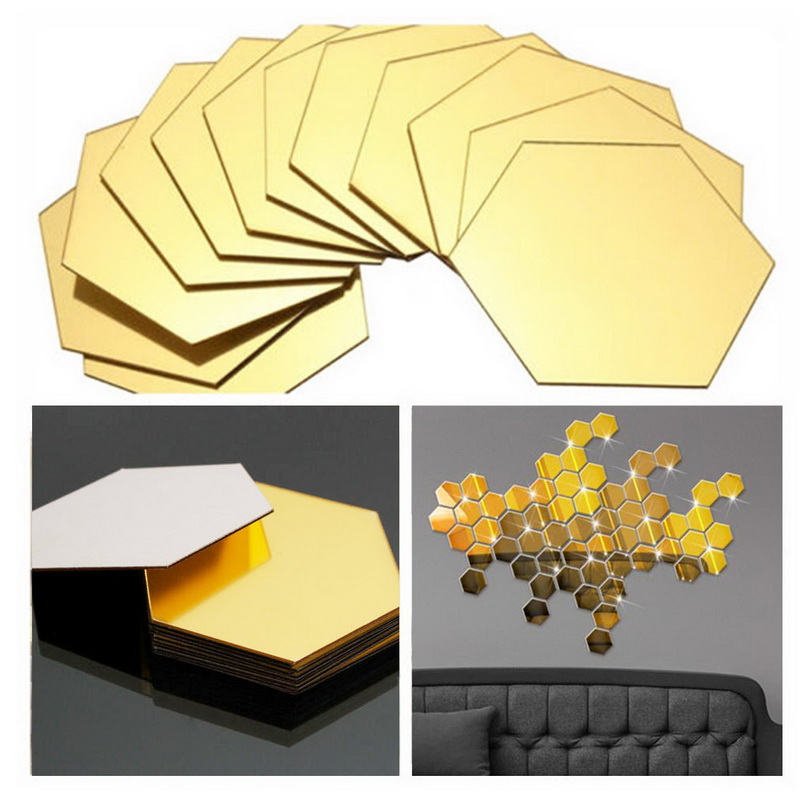 12 pçs geométrico 3d hexágono espelho adesivo de parede decoração para casa ampliar sala de estar removível segurança 2 tamanhos diy adesivos de parede