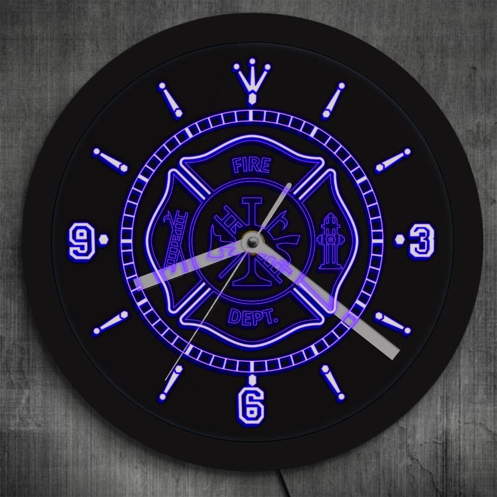 Fire Department LED Neon Wall Clock Rescue Fire Dept Color Changing Wall Light For Fireman Firefighter Luminous Wall Clock