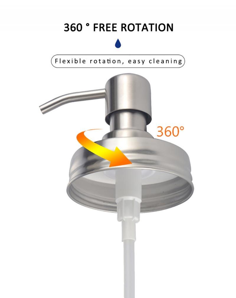 Mason Jar-dispensador de jabón y loción, tapas de botellas de acero inoxidable antioxidante