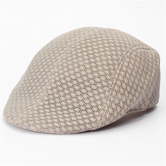 Summer Unisex Men Women Sun Mesh Beret Cap Newsboy Cabbie Flat Peaked Hat Casquette Breathable Berets: beige