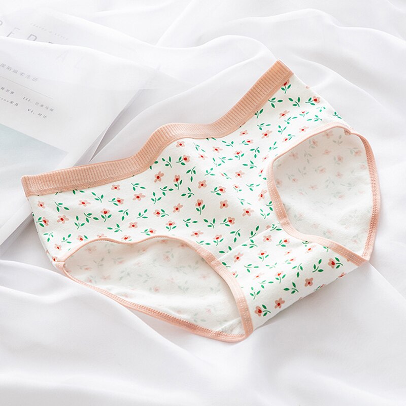 6 Stks/set Cartoon Cherry Bloemenprint Meisje Ondergoed Ademend Katoen Kruis Leuke Slips Midden Taille Driehoek Broek