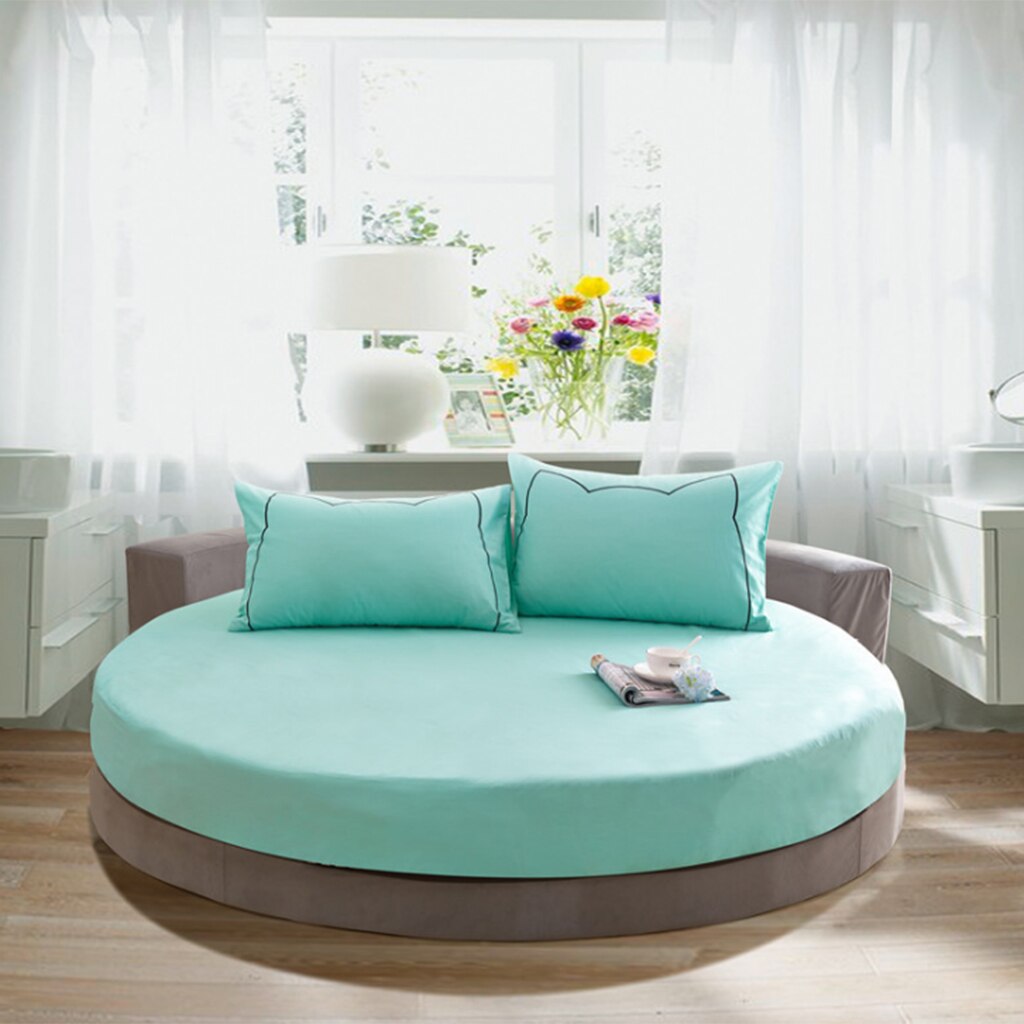 100% Cotton Solid Round Fitted Sheet Romantic Solid Color Round Bed Sheet Bedding Set Mattress Cover Topper 220cm Themed Hotel: Water Blue 220x25cm