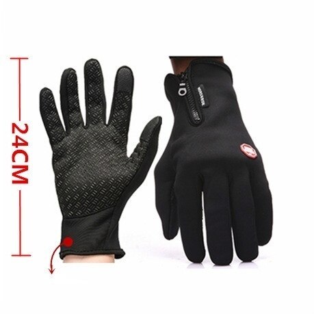 Gants en polaire écran tactile antidérapant étendu 24cm polaire chaude imperméable/coupe-vent gants d'hiver unisexe gants pour SmartPhone: Black / L