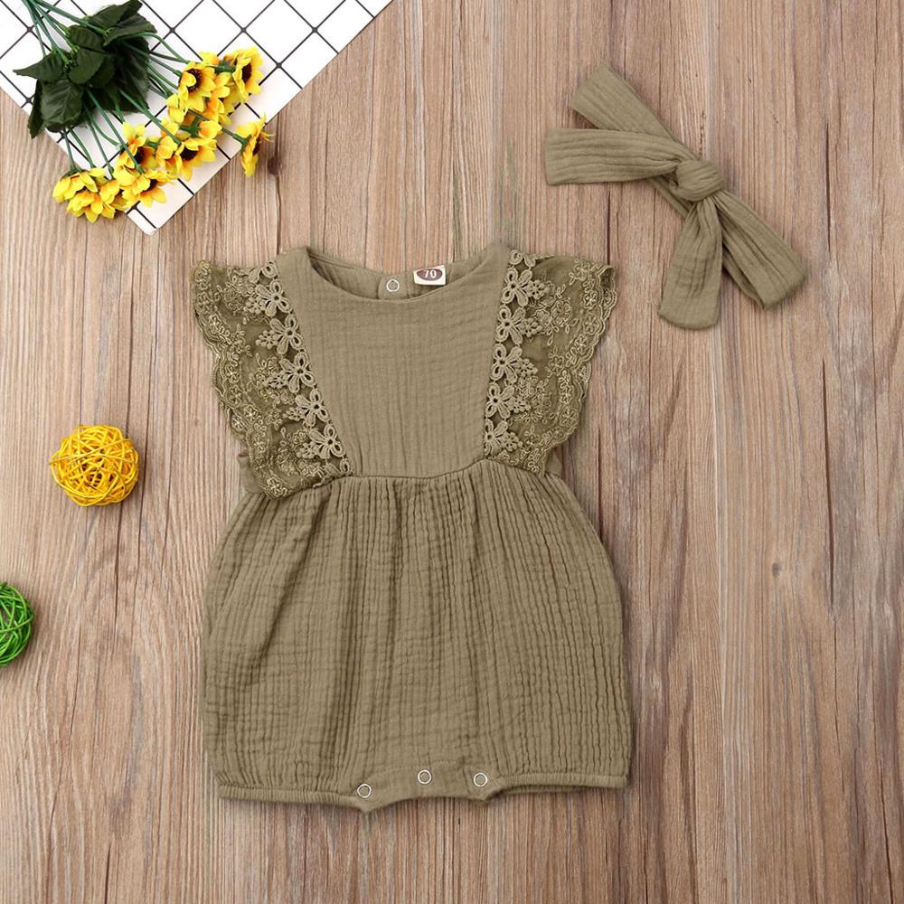 Autumn Winter Toddler Newborn Kids long sleeve lace Romper Infant Baby Girls Romper Jumpsuit Clothing Outfits Hair Band Outfit