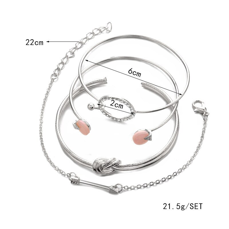 Eenvoudige Charme Armbanden Set Voor Vrouwen 4 Stks/set Pijl Knoop Crystal Ronde Manchet Armbanden & Bangles Gold Boujox Sieraden