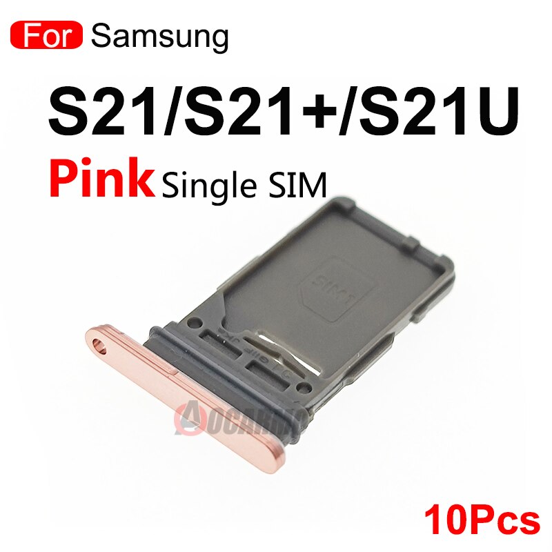 10 pces para samsung galaxy s21 ultra s21 plus s21 + s21u duplo sim cartão único sim bandeja slot para cartão titular peças de reposição: Single SIM--Pink