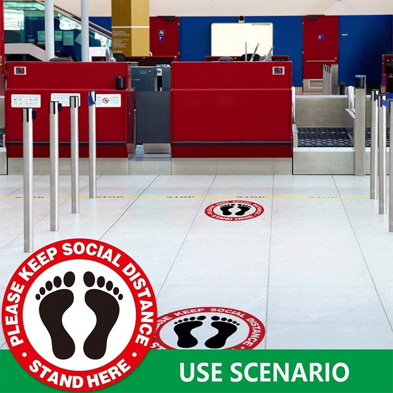 Floor Stickers Large Size 11Inch Maintain 6 Feet Distance Safety Floor Marker Public Places,Waterproof,12 Pack