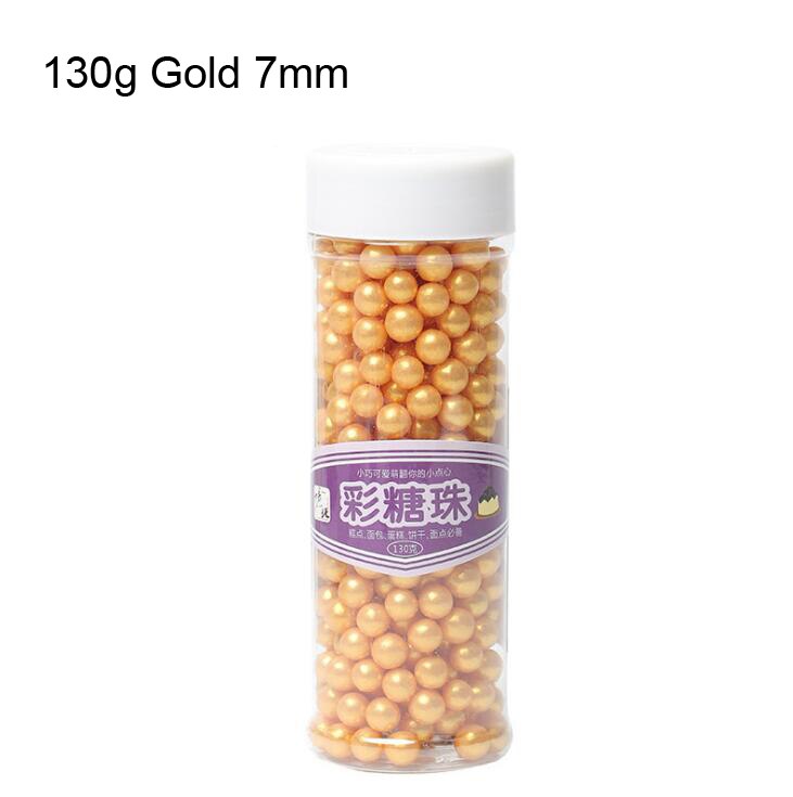 130G/20G Goud Zilver Kralen Eetbare Parel Suiker Bal Fondant Diy Cake Bakken Cookie Decoratie Suiker Snoep klei 4/6/7Mm Gyh: 130g Gold 7mm
