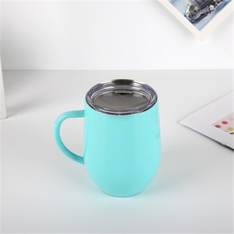 12oz ægglas vin kaffekrus vand kop 18/8 rustfrit stål isoleret vakuum 2- væg termos med / uden håndtag: Himmelblå