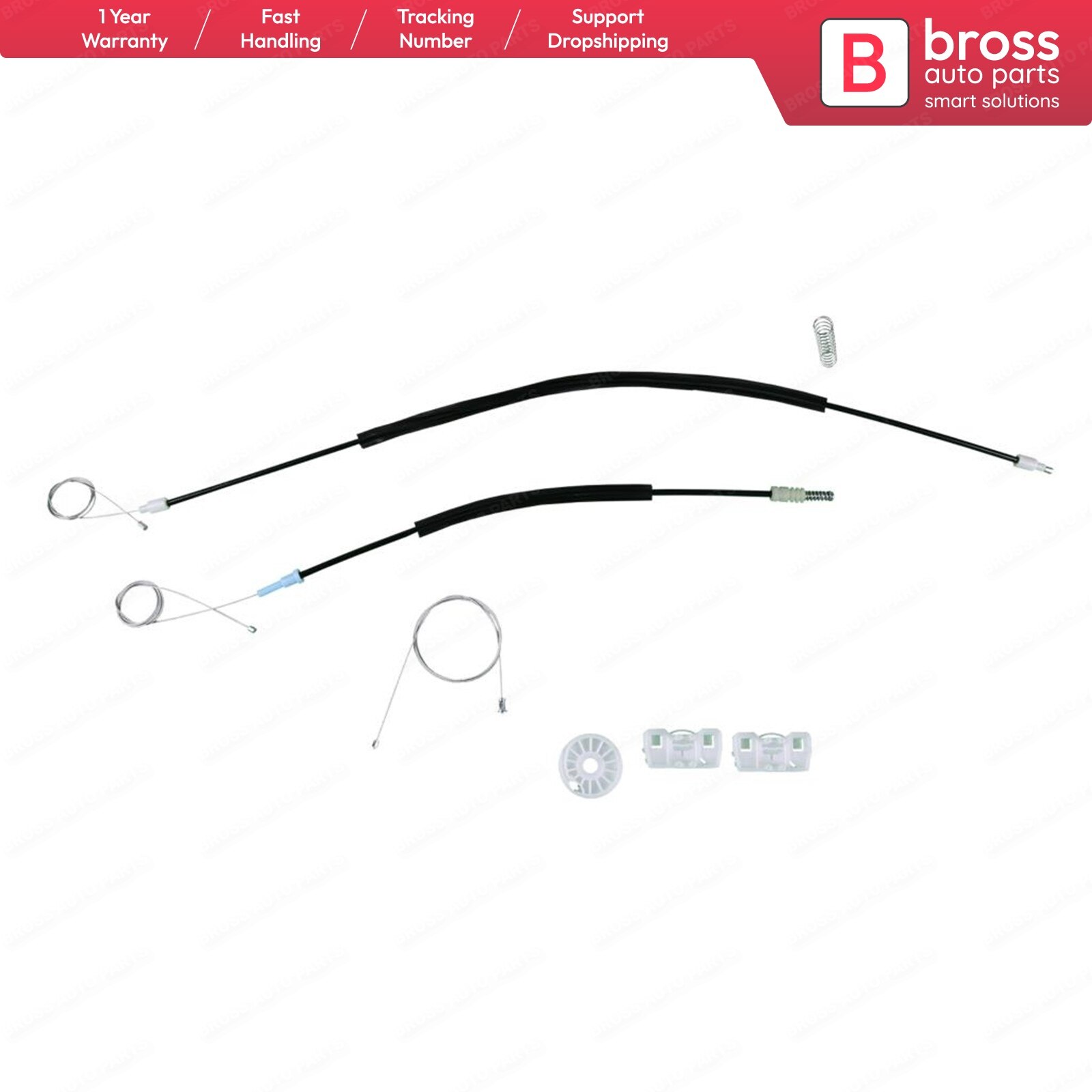 Bross Auto Parts BWR470 Electrical Power Window Regulator Repair Kit Front Right Door for VW Sharan 95-09 Seat Alhambra 96-09