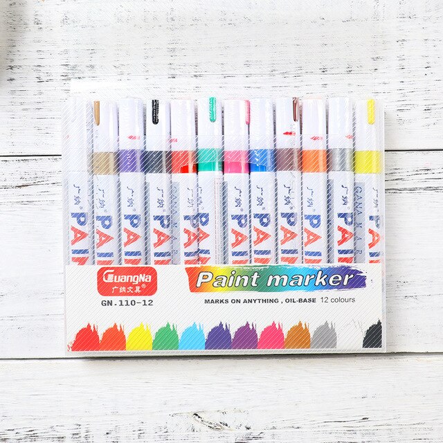 12PC Acrylic Paint Marker Pens Permanent Art Rock Metal Glass Pebble Waterproof Artist Manga Markers Art Supplies School: Default Title