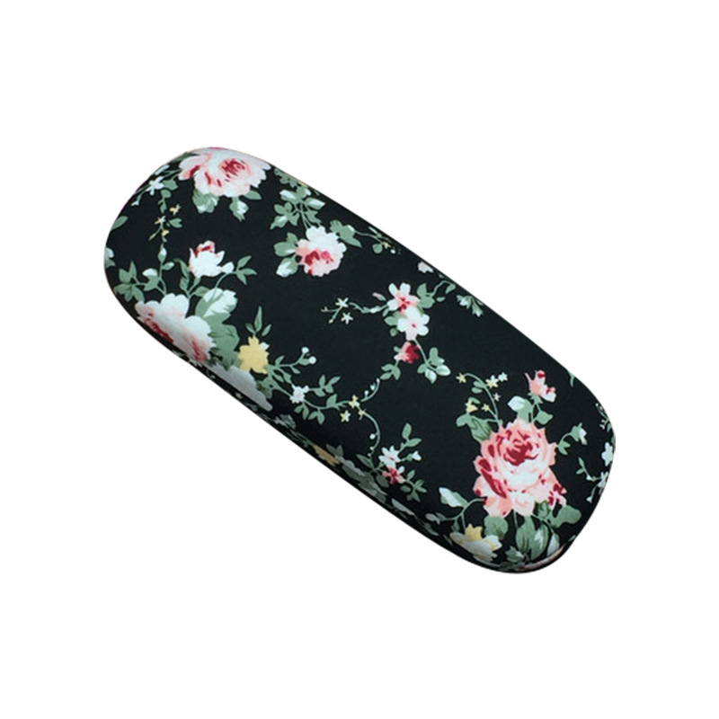 Iboode retro blomtryck läsglasögon fodral box dam hårt blommönster glasögon förvaringsfodral hållare kvinnlig organisatör: Stor blomma svart