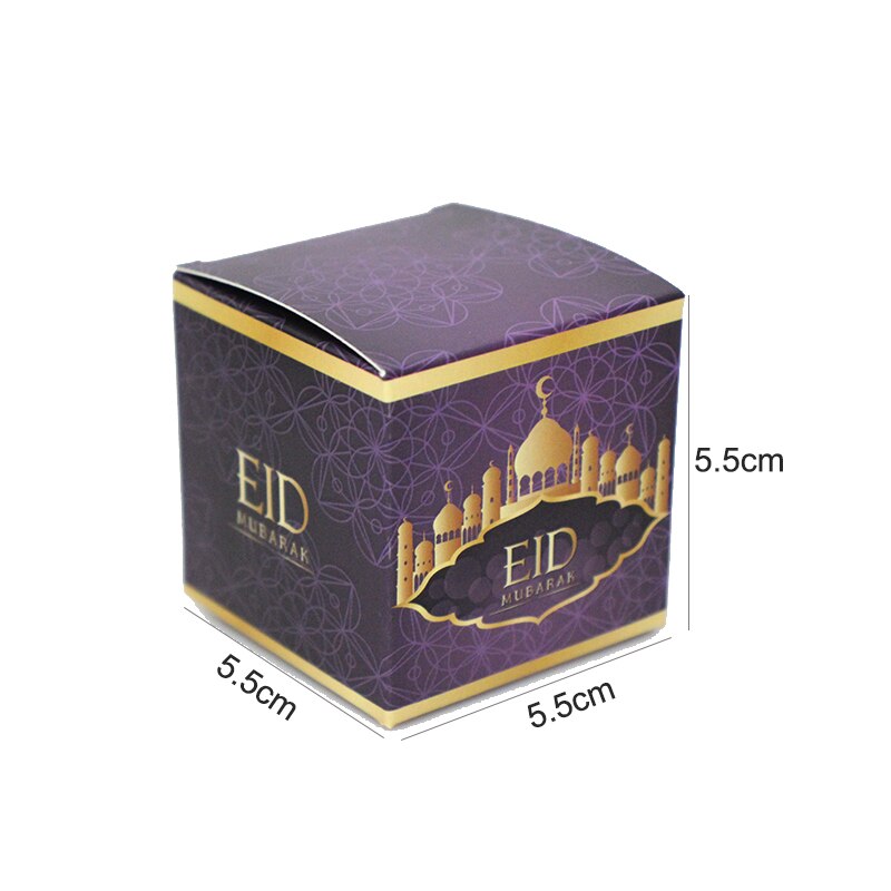 50 Stks/set Paars Zwart Eid Mubarak Vierkante Dozen Snoep Ramadan Mubarak Chocolade Geschenkdoos Moslim Festival Decoratie Benodigdheden