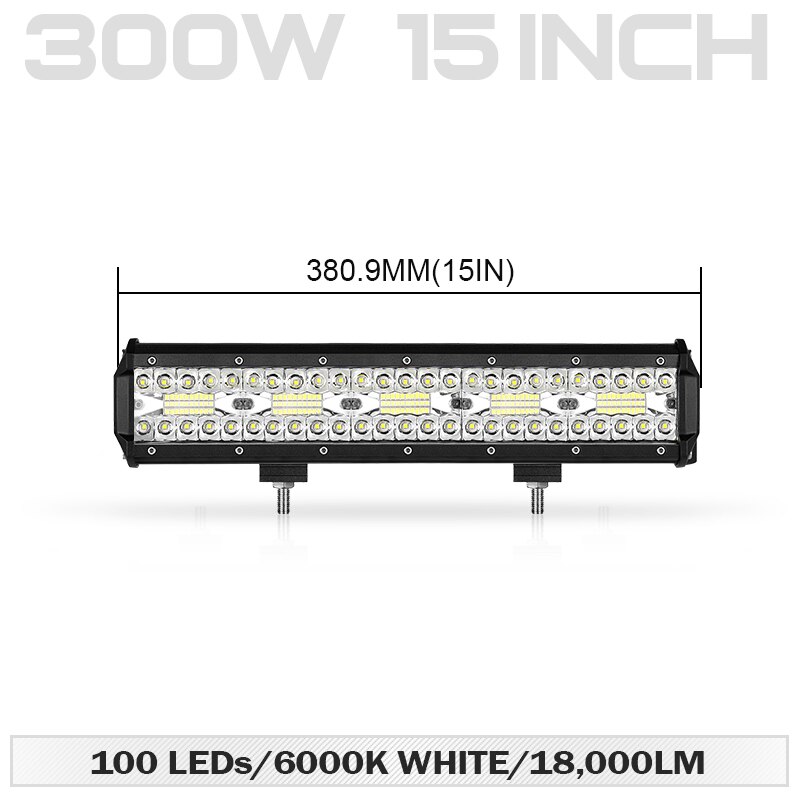 15 inch 300W Led Work Light Bar Tri-Row Combo Beam For 4x4 Offroad Cars Off road SUV ATV Tractor Boat Trucks Excavator 12V 24V: 15 inch Led Light