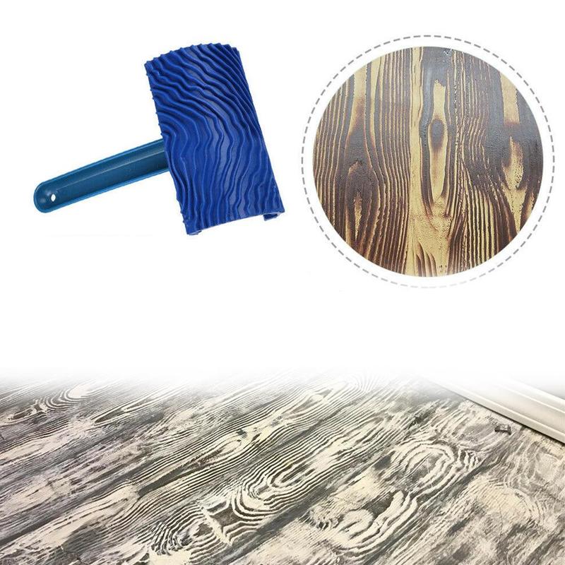 Træ mønster kunst værktøj blå maleri rulle imiteret håndtag empaistisk hjem gummi holdbar dekoration væg diy kornbrus  g3 p 9