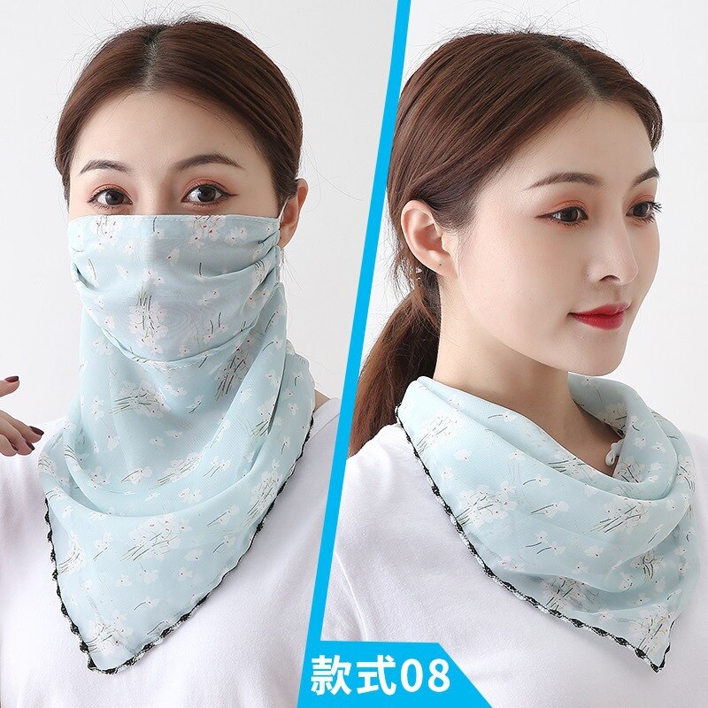 Frauen Chiffon Maske Schal Gesicht wickelt Blumen- drucken Dame Seide Hals Schals Foulard Bandana Sommer Sonne Masken Anti-staub schützen: 16